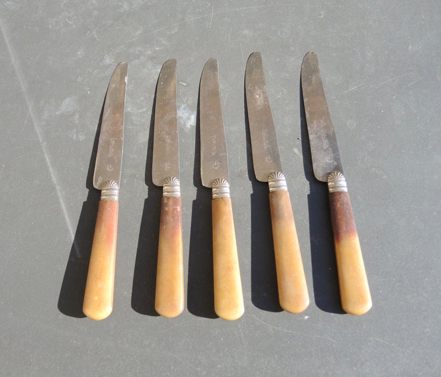 5 Antique French Tablinox Table Knives