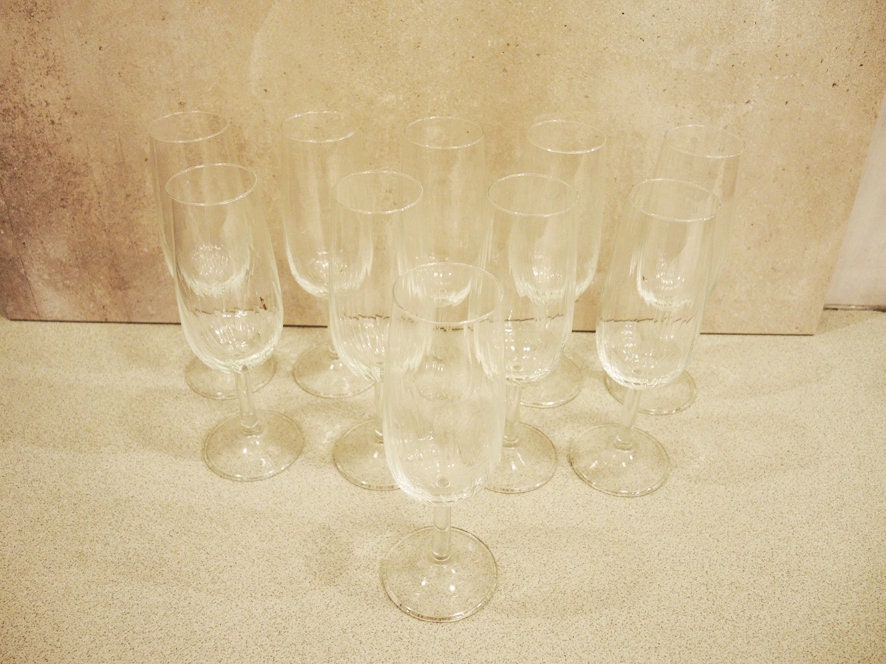 10 Antique French Transparent Glass Champagne Flutes