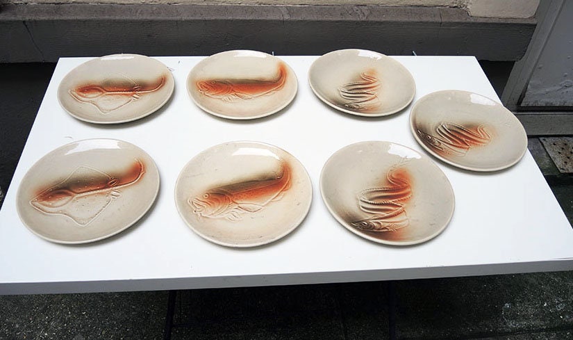 7 Vintage French St Amand Fish Plates