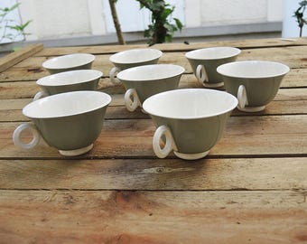アンティークのブリュロ製コーヒーカップとソーサーのペア、パリの