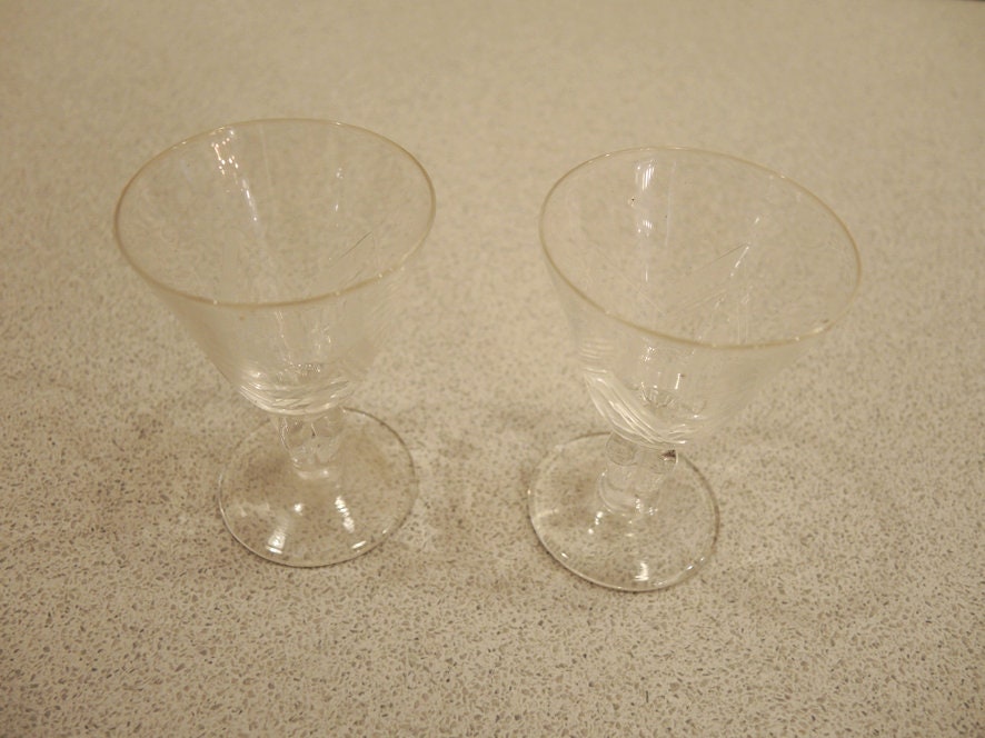 2 Antique French Cut Crystal Moonshine Glasses