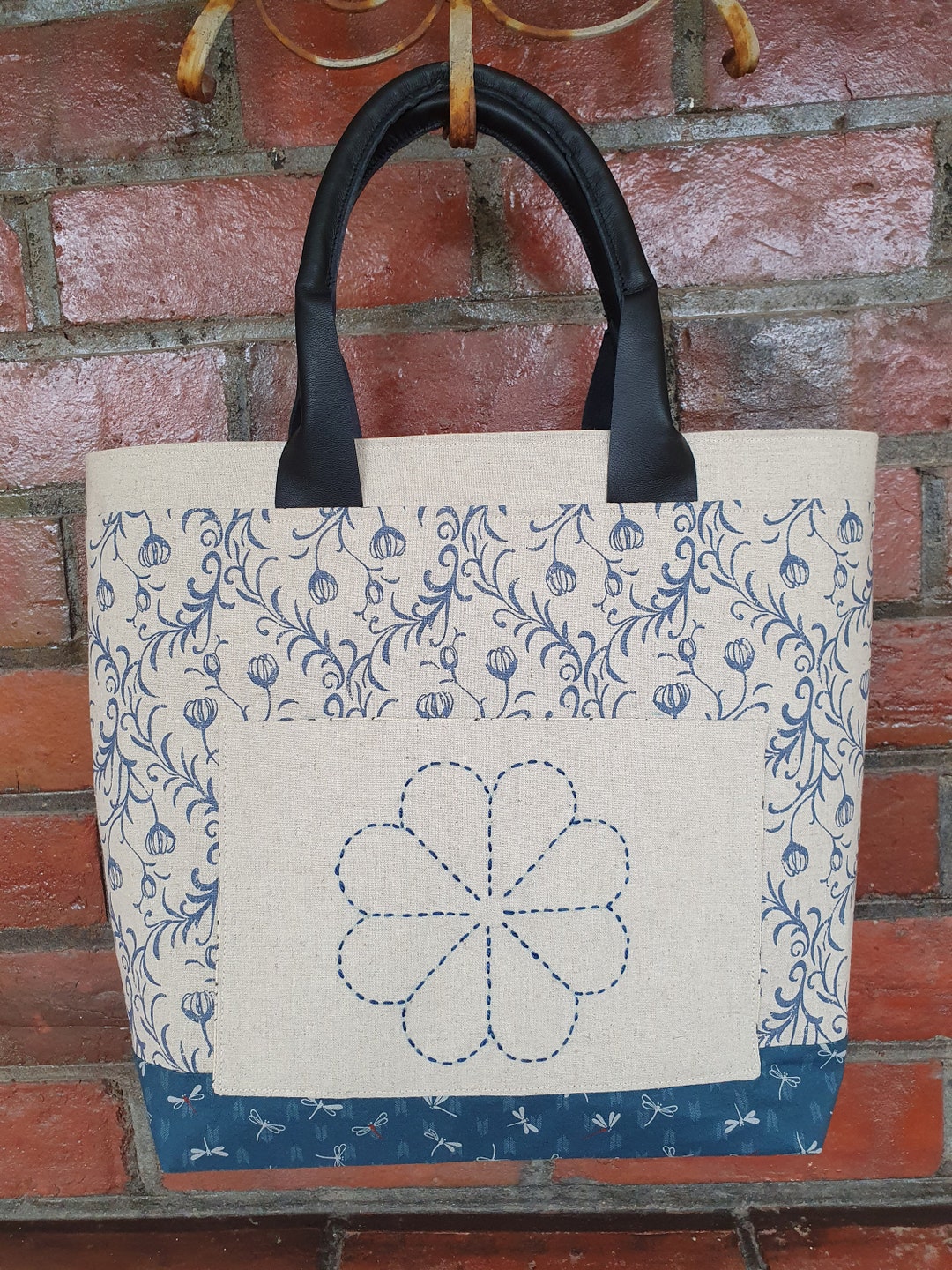 Bespoke Japanese Fabric Tote Bag With Shashiko Pocket Etsy Australia