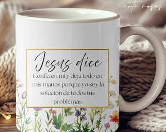 Etiqueta para taza cristiana en español png / Etiqueta para taza con frases religiosas en español / Etiqueta para taza de 11 oz en español / Etiqueta para taza de 15 oz / Etiqueta para taza de Jesús en español
