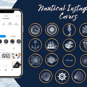 Nautical Instagram Highlight Covers, Ocean themed Instagram Icons For Bloggers, Blue icons, Nautical Sea icons