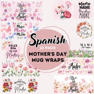 Pacote com 10 canecas para o Dia das Mães em espanhol | Feliz Dia das Mães png | Canecas em espanhol | Mãe latina png | Linda caneca para o Dia das Mães