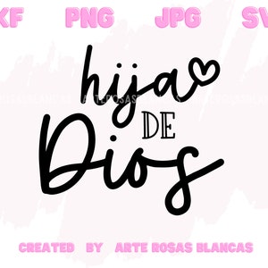 Puede incluir: Dise&ntilde;o gr&aacute;fico en blanco y negro con el texto "hija de Dios" con un s&iacute;mbolo de coraz&oacute;n sobre la palabra "hija". El texto est&aacute; en una fuente cursiva. El texto est&aacute; sobre un fondo blanco con un efecto de acuarela rosa.