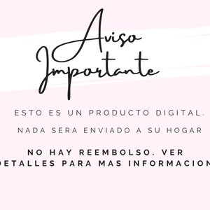 Puede incluir: Un fondo rosa con rayas blancas y texto negro que dice "Avisa Importante" en una fuente cursiva. El texto debajo dice "ESTO ES UN PRODUCTO DIGITAL. NADA SERA ENVIADO A SU HOGAR NO HAY REEMBOLSO. VER DETALLES PARA MAS INFORMACION"