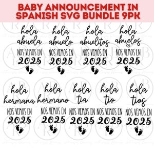 Faire-part de bébé 2025 svg espagnol | Faire-part de grossesse en svg espagnol | Lot SVG espagnol | Bundle svg grossesse espagnol | Bébé 2025