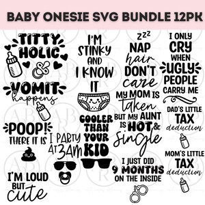 Svg-bundel babyromper | Sarcastische onesie-svg | Grappige SVG-onesie |