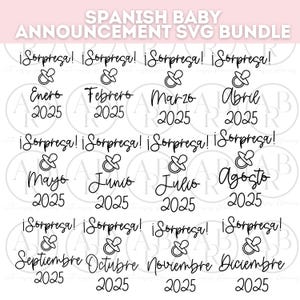 Sorpresa 2025 Bundle de 12 svg | Nuevo Bebe svg | Sorpresa Nuevo Bebe svg | SVG en Espanol | svg meses nuevo bebe |