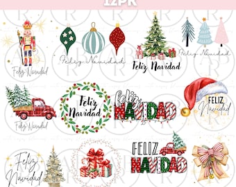 Feliz Navidad PNG Bundle 12 Paquete | Feliz Navidad en Español | PNG en español | Diseños para Camisetas de Navidad | Noche Buena png |