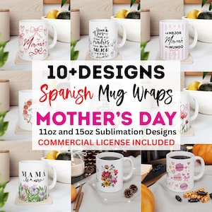 Spanische Mutter Tagesbecher Wrap Bundle 14 Pack | Alles Gute zum Muttertag png | Mug Wraps auf Spanisch | Latein Mutter png | Süßer Muttertags-Wrap