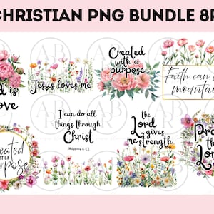 8 Floral Christian PNG Bundle| Sublimation Design PNG | Religious Shirt png | Bible Verse png | Spirit png| Motivational Quote png |