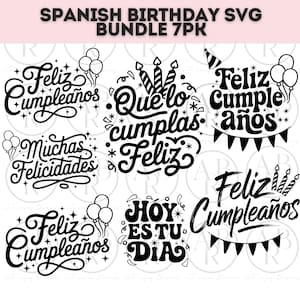 Feliz Cumpleanos Lettering en Espanol svg Paquete | Paquete svg de Cumpleanos | png paquete | Archivos svg y png | Espanol png |