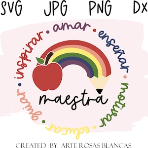 Maestra-svg| Spaanse SVG | Profesora-svg | Amar, Inspirar, Ensenar, Motivar, Educar, Guiar-svg | Spaans onderwijs SVG | Spaanse leraar SVG