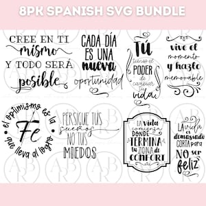 Mensajes Positivos en Español SVG 8pk bundel | Frases Positivos svg | Frases Bonitas en Espanol svg | Frases Motivadoras svg en Español