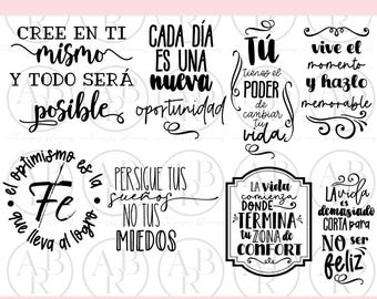 Mensajes Positivos en Español SVG 8pk Bundle | Frases Positivos svg | Frases Bonitas en Espanol svg | Frases Motivadoras svg en Espanol