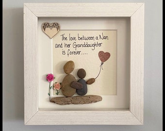 Personalised Nan/Gran and granddaughter pebble art picture