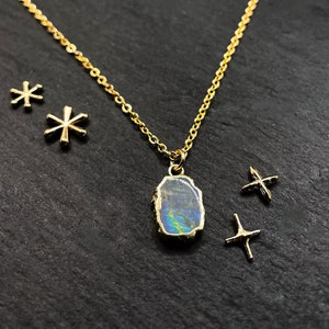 Raw Rainbow Moonstone Slab Necklace - Rainbow Quartz on 14k Gold Filled Necklace, Flat Cable, Lustrous Rainbow Pendant, June Birthstone