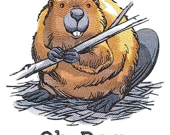 Oh dam beaver machine embroidery flour sack towel 15x24