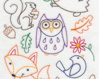 Autumn in the Woods Animals Embroidered Towel Flour Sack Towel Kitchen Towel Hand Towel Tea Towel Decorative Towel owl embroidery