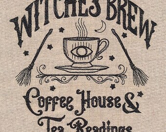 Witches' Brew Sign Embroidered Towel Flour Sack Towel Kitchen Towel Hand Towel Tea Towel Dish Towel Witch Embroidery Halloween Towel