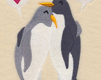 Penguin Sweethearts Embroidered Towel Flour Sack Towel Kitchen Towel Hand Towel Dish Towel Penguin Embroidery Bathroom Towel