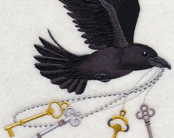 Flying Raven with Skeleton Keys Embroidered Towel Flour Sack Towel Kitchen Towel Hand Towel Tea Towel Dish Towel Bird Embroidery