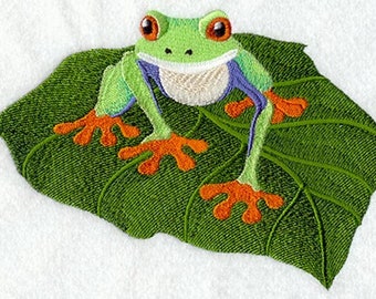FULLY RELY ON GOD FROG  SET OF 2 BATH HAND TOWELS EMBROIDERED BY LAURA 