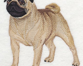 Pug Embroidered Towel Flour Sack Towel Kitchen Towel Hand Towel Tea Towel Dish Towel Dog Breed Waffle Weave Towel Terry Hand Towel