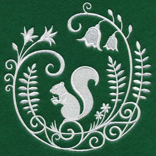 Squirrel Whitework Scene Embroidered Towel Flour Sack Towel Kitchen Towel Hand Towel Tea Towel Dish Towel Squirrel Embroidery
