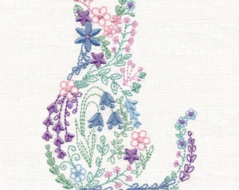 Delicate Wildflower Cat Embroidered Towel Flour Sack Towel Kitchen Towel Hand Towel Tea Towel Dish Towel Cat Embroidery Velour Hand Towel