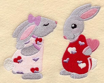 Valentines Love Bunnies Embroidered Towel Flour Sack Towel Kitchen Towel Hand Towel Tea Towel Dish Towel Waffle Weave Towel Terry Hand Towel