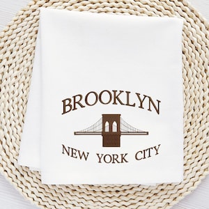 Brooklyn New York Embroidered Towel, Flour Sack Towel, Kitchen Towel, Hand Towel, Dish Towel, Brooklyn Bridge, New York Embroidery