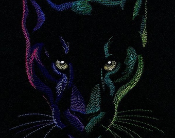 Rainbows and Mystery Panther Embroidered Waffle Weave Hand Dish Towel, Flour Sack, Kitchen Towel, Guest Towel, Panther Embroidery