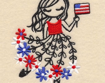 Red White & Bloom Ballerina Embroidered Towel Flour Sack Towel Kitchen Towel Hand Towel Tea Towel Dish Towel Fourth of July Towel