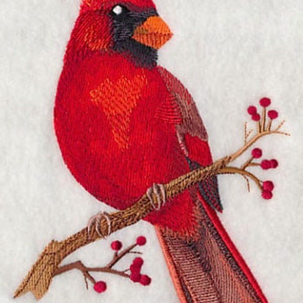 Cardinal on a Berry Branch Embroidered Towel Flour Sack Towel Kitchen Towel Hand Towel Tea Towel Dish Towel Bird Embroidery