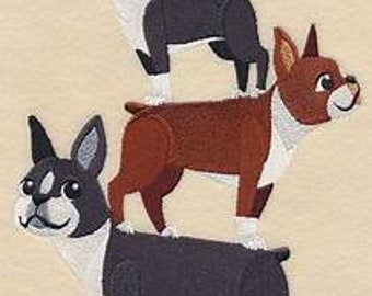 Boston Terrier Stack Embroidered Towel Flour Sack Towel Kitchen Towel Tea Towel Dish Towel Terrier Dog Terry Hand Towel