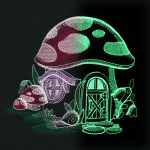 Woodland Glow Toadstool House Embroidered Towel, Flour Sack Towel, Kitchen Towel, Hand Towel, Dish Towel, Mushroom Embroidery