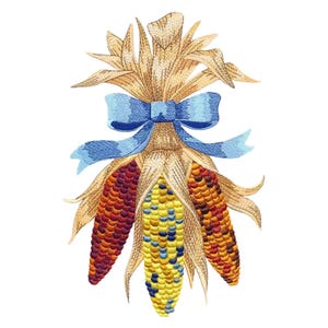 Autumn Corn Husk Bouquet Embroidered Waffle Weave Hand Dish Towel, Flour Sack or Velour Towel, Kitchen Towel, Indian Corn Embroidery