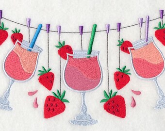 Strawberry Daiquiri Clothesline Embroidered Towel Flour Sack Towel Kitchen Towel Hand Towel Tea Towel Dish Towel Cocktail Drink