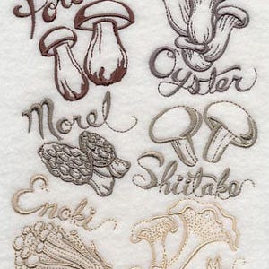 Mushroom Medley Embroidered Towel, Flour Sack Towel, Kitchen Towel, Hand Towel, Dish Towel, Mushroom Embroidery, Velour Towel