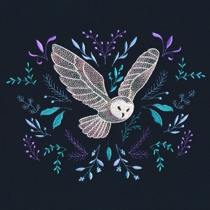 Barn Owl in Botanicals Embroidered Towel Flour Sack Towel Kitchen Towel Hand Towel Tea Towel Dish Towel Bird Embroidery