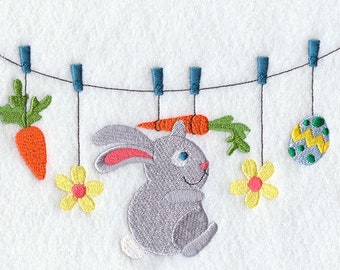 Easter Bunny Clothesline Embroidered Towel Flour Sack Towel Kitchen Towel Hand Towel Tea Towel Dish Towel Rabbit Embroidery