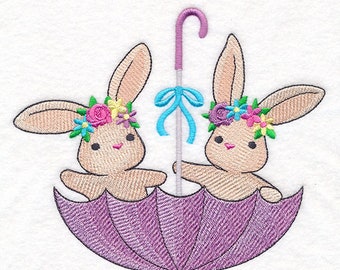 Umbrella Bunnies Embroidered Towel Flour Sack Towel Kitchen Towel Hand Towel Tea Towel Dish Towel Rabbit Embroidery