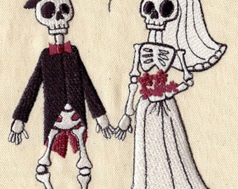 Skeleton Wedding Couple Embroidered Towel Flour Sack Towel Kitchen Towel Hand Towel Tea Towel Dish Towel Embroidered Skeleton