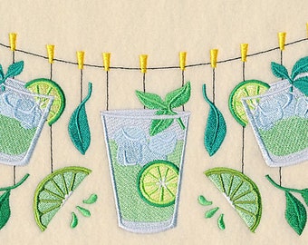 Mojito Clothesline Embroidered Towel Flour Sack Towel Kitchen Towel Hand Towel Tea Towel Dish Towel Cocktail Drink Waffle Towel