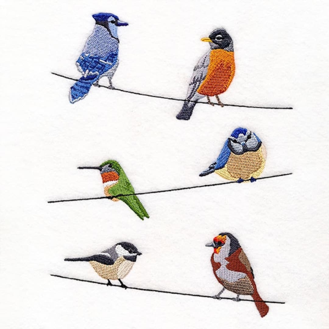 Backyard Birds on a Wire Embroidered Towel Flour Sack Towel Kitchen