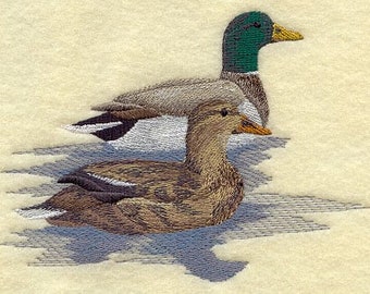 Mallard Pair on the Lake Embroidered Towel Flour Sack Towel Kitchen Towel Hand Towel Tea Towel Dish Towel Mallard Duck Embroidery