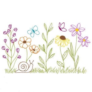 Pretty Wildflower Border Embroidered Towel, Flour Sack Towel, Kitchen Towel, Hand Towel, Dish Towel, Velour Hand Towel